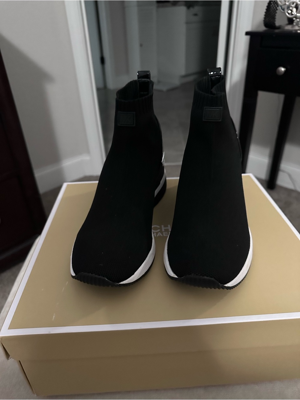 Michael Kors Black and White Knit Slip-On Sock Sneakers